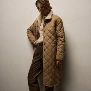 James Perse In-Season Toffee Nylon Quilt Coat w/Shearling Lining – Retail $1,095